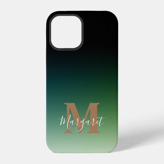 Coque iPhone Monogramme d'or Ombre vert (Verso)