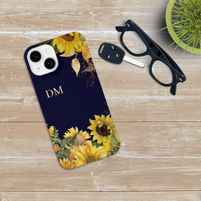 Coque iPhone Monogramme du jardin de tournesol (Créateur téléchargé)