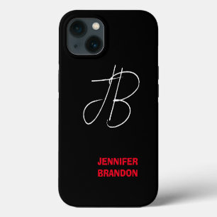 Etui iPhone 13 Monogramme écriture manuscrite noir blanc rouge Aj