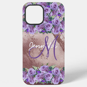 Coque iPhone 12 Pro Max Monogramme écriture pailleté rose gold féminin