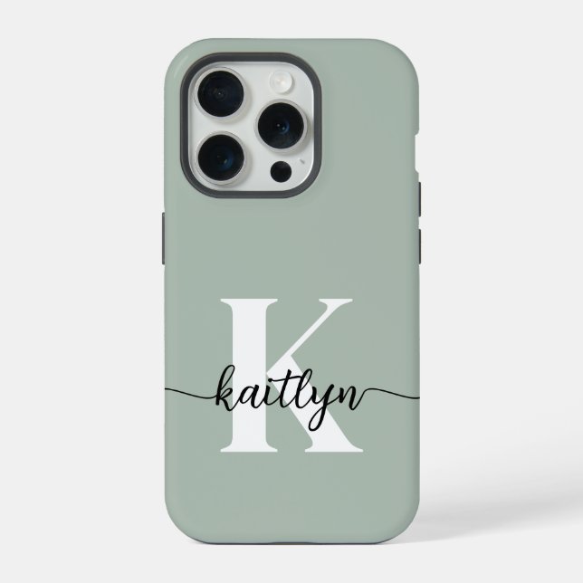 Coque iPhone Monogramme écriture vert sauge (Verso)
