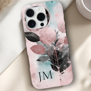 Coque iPhone 16 Pro Monogramme élégant botanique rose gold