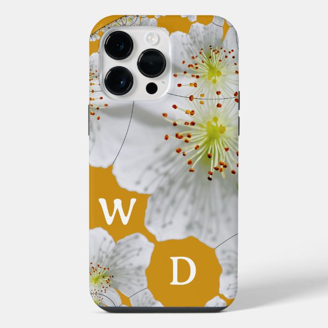 Coque iPhone Monogramme Elégant Cute Floral Art Dark Gold (Verso)