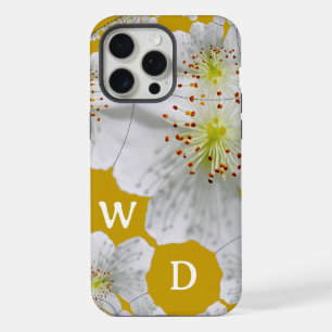Coque iPhone 15 Pro Max Monogramme Élégant Cute Floral Art Orange Jaune