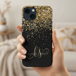 Etui iPhone 13 Monogramme élégant de Parties scintillant or Glam<br><div class="desc">Glam Gold Parties scintillant Élégant coque iphone Monogramme. Personnalisez facilement ce design branché de boîtier de téléphone chic avec une élégante parties scintillant dorée brillante sur un arrière - plan noir. Le design comprend votre monogramme manuscrit avec de jolis tourbillons et nom.</div>