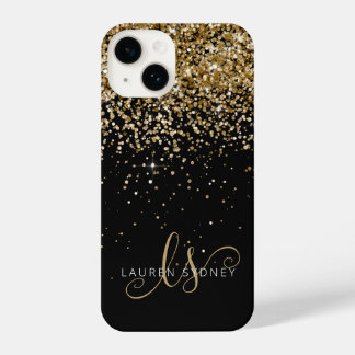 Coque Pour iPhone 14 Monogramme élégant de Parties scintillant or Glam