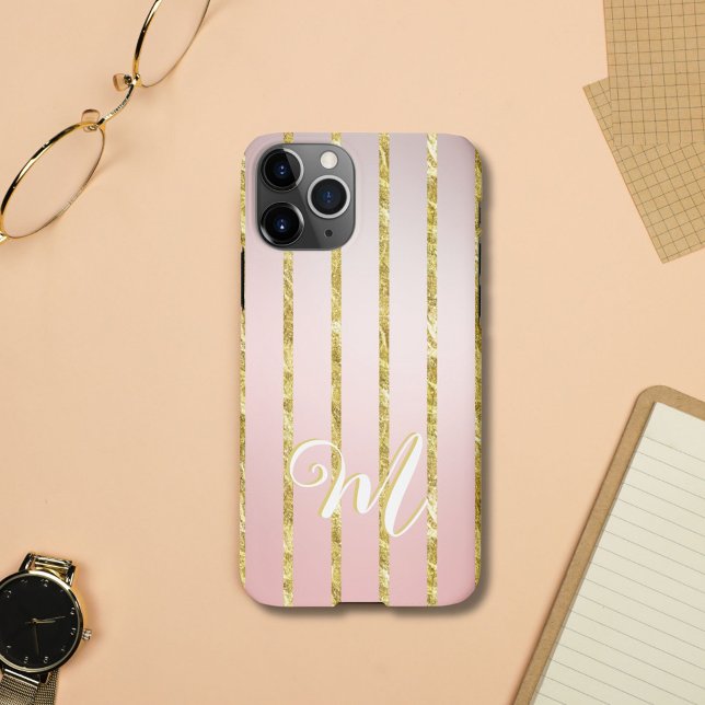 Coque iPhone Monogramme élégant et féminin à paillettes dorées  (Créateur téléchargé)