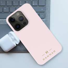 Coque iPhone 15 Pro Monogramme Élégant Minimal Rose Pâle et Or