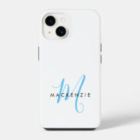 Monogramme élégant moderne blanc et bleu ciel en é