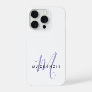 Coque iPhone 15 Pro Monogramme Élégant Moderne Blanc Lavande en Écritu