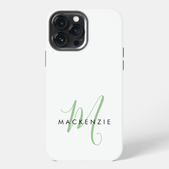 Coque iPhone Monogramme élégant moderne blanc vert écriture (Verso)