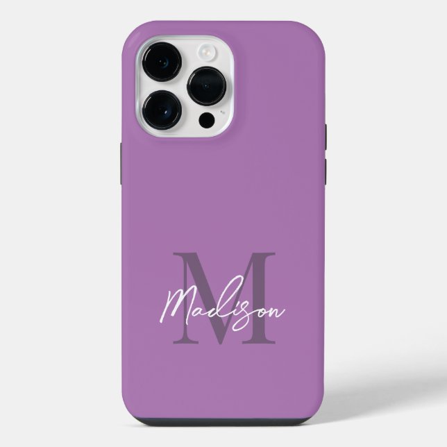 Coque iPhone Monogramme élégant moderne lavande violet écriture (Verso)
