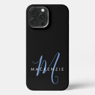 Etui iPhone 13 Pro Max Monogramme élégant moderne noir bleu script