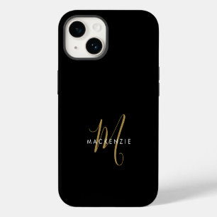 Coque Pour iPhone 14 Monogramme élégant moderne noir or écriture