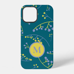 Coque iPhone 12 Monogramme élégant motif baie jaune lilas