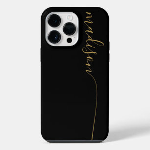 Coque Pour Pour iPhone 14 Pro Max Monogramme Élégant Noir Or Script
