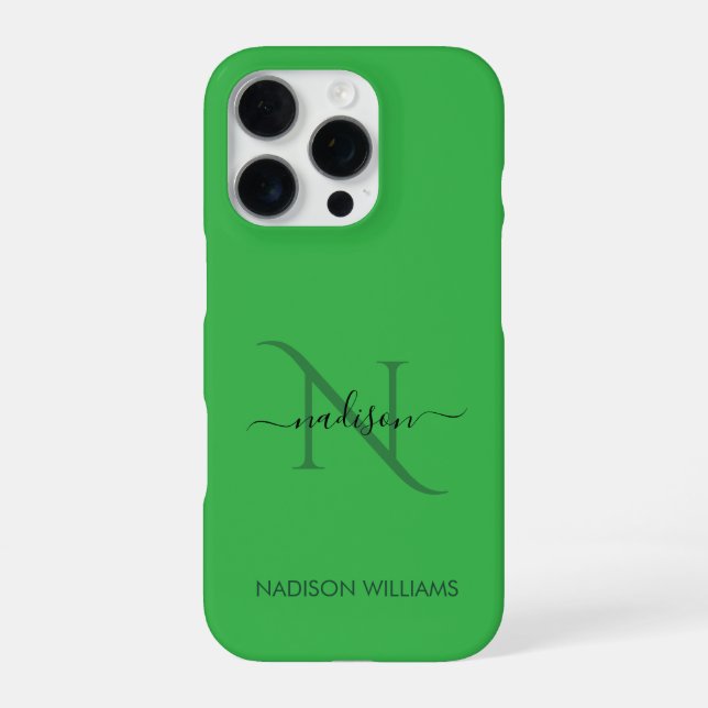 Coque iPhone Monogramme élégant Personnalisé vert (Verso)