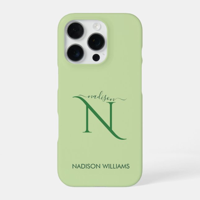 Coque iPhone Monogramme élégant Personnalisé vert clair (Verso)