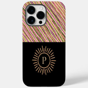 Coque Pour Pour iPhone 14 Pro Max Monogramme Élégant Rayures Modernes Jaune Or Noir