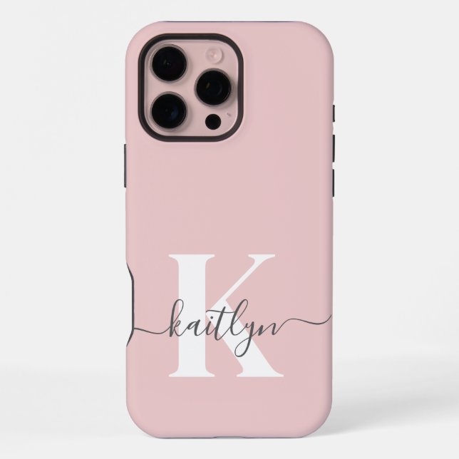 Coque iPhone Monogramme élégant rose poudré gris (Verso)