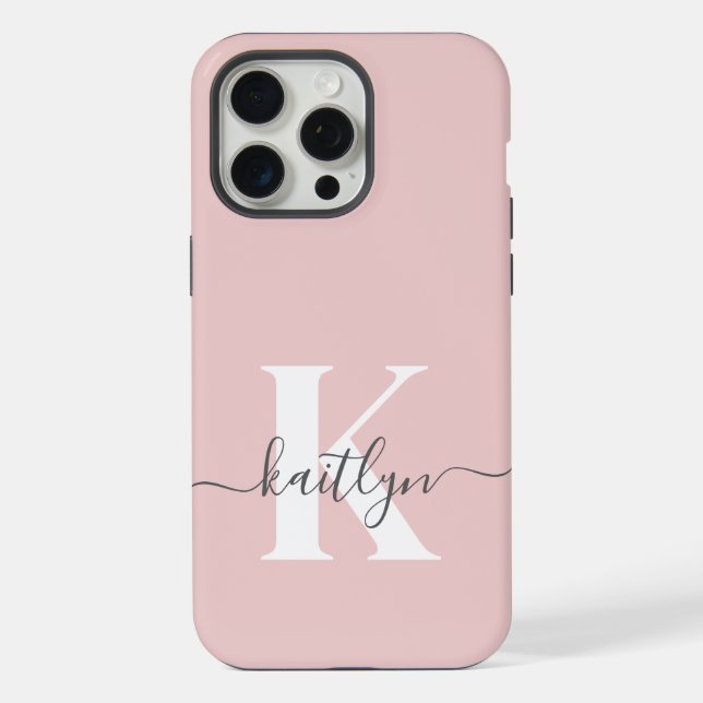 Coque iPhone Monogramme élégant rose poudré gris (Verso)