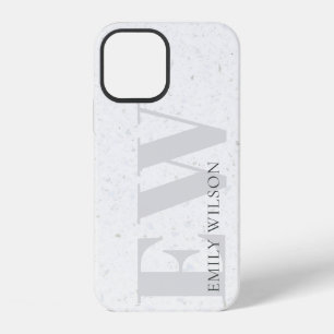 Coque iPhone 12 Monogramme élégant simple en pierre de terrazzo gr