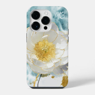 Coque Pour iPhone 14 Plus Monogramme Élégant Simple Fleur Blanche Aquarelle
