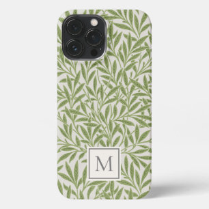 Etui iPhone 13 Pro Max Monogramme élégant vintage feuilles de saule vert