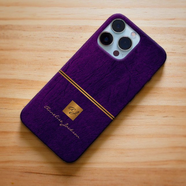 Coque iPhone Monogramme élégant violet or luxe (Créateur téléchargé)