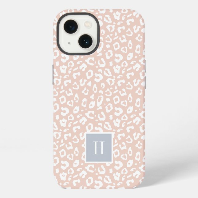 Coque iPhone Monogramme Empreinte de léopard rose chic (Verso)