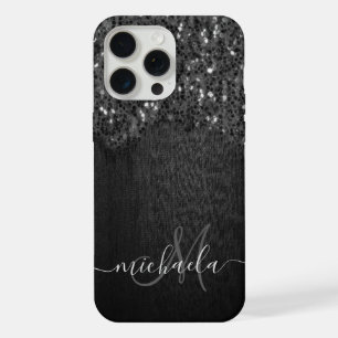 Coque iPhone 15 Pro Max Monogramme en bois rustique avec faux éclats noir