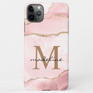 Coque iPhone 11Pro Max Monogramme en marbre moderne en pierre rose