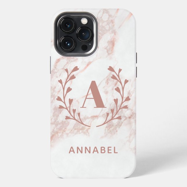 Coque iPhone Monogramme en marbre rose Toute initiale et nom pe (Verso)