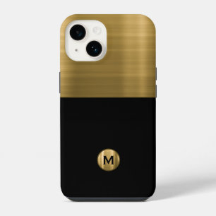 Coque Pour iPhone 14 Monogramme en métal brossé noir de luxe