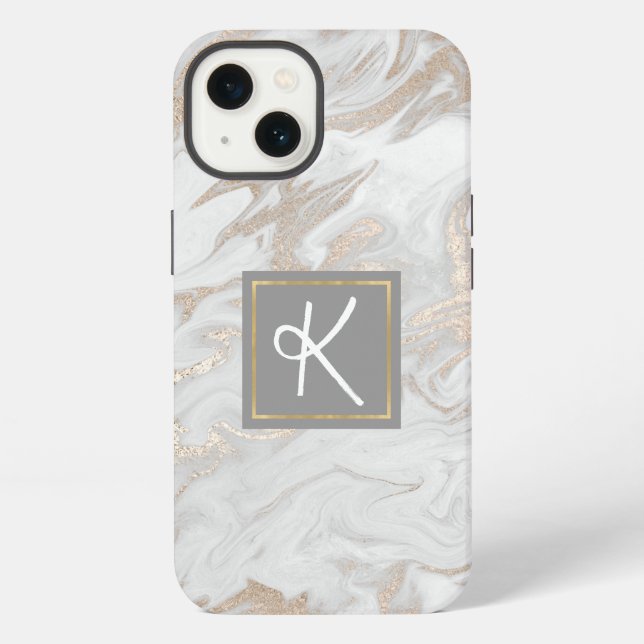 Coque iPhone Monogramme en or marbré (Verso)