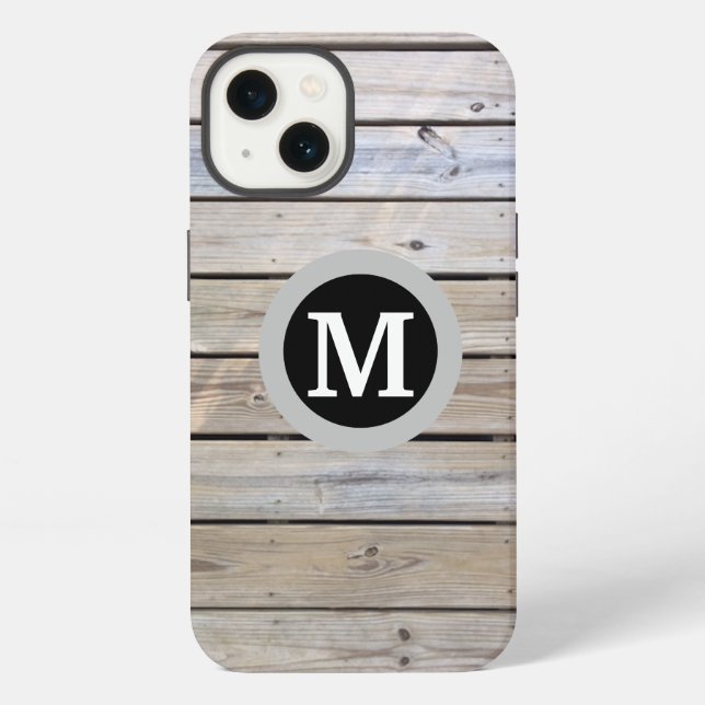 Coque iPhone Monogramme en planche de bois rustique (Verso)