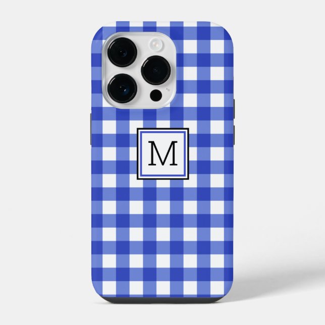 Coque iPhone Monogramme En vichy bleu (Verso)