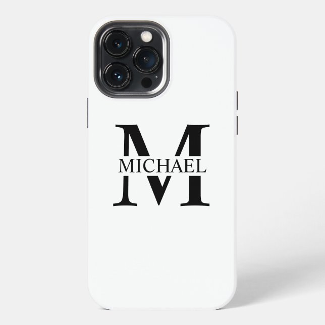 Coque iPhone Monogramme et nom personnalisés blancs (Verso)