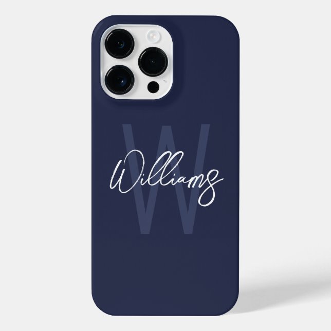 Coque iPhone Monogramme et nom personnalisés de Navy Blue Scrip (Verso)