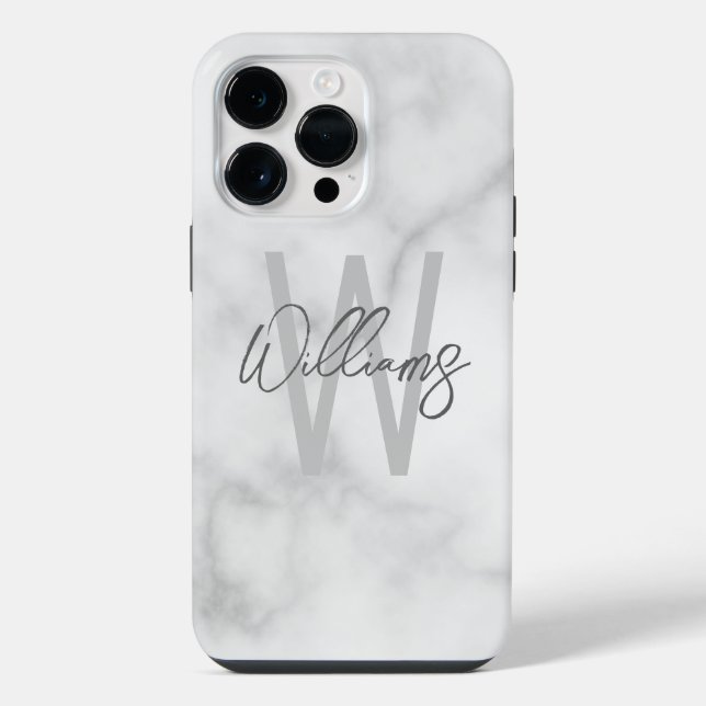 Coque iPhone Monogramme et nom personnalisés en script marbre b (Verso)