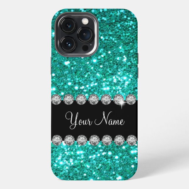 Coque iPhone Monogramme Faux Bling Turquoise  (Verso)