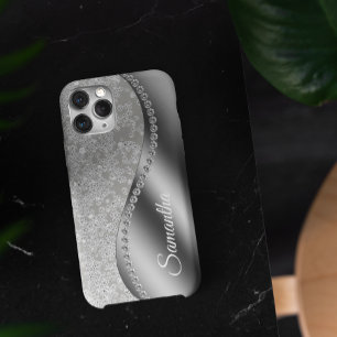 Etui iPhone 13 Pro Monogramme Faux Diamant Argent Brillant