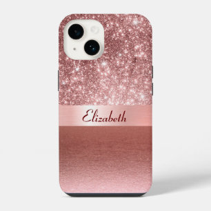 Coque Pour iPhone 14 Monogramme Faux Pailleté Or Rose Moderne
