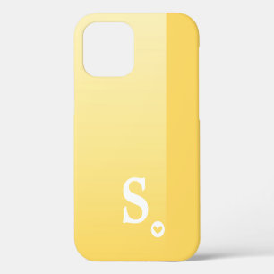 Coque iPhone 12 Monogramme Féminin Cœur Jaune Simple Moderne Chic
