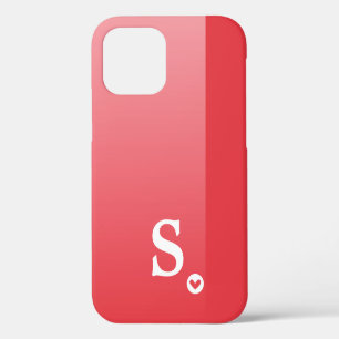 Coque iPhone 12 Monogramme Féminin Cœur Rouge Simple Moderne Chic