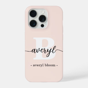 Coque iPhone 15 Pro Monogramme Féminin Rose Pâle Écriture Monogramme P