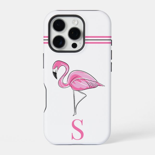 Coque iPhone Monogramme Flamant rose rose (Verso)