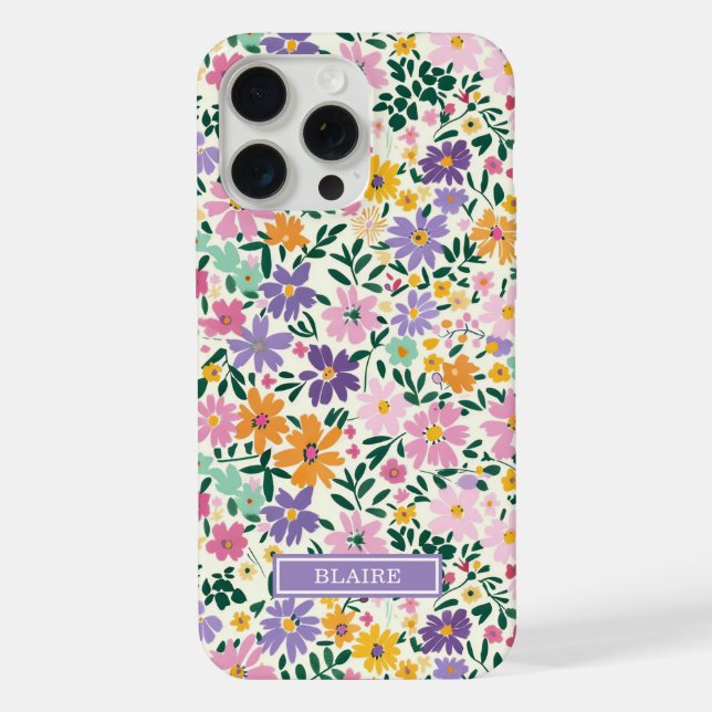 Coque iPhone Monogramme Fleurs Ditsy Violettes (Verso)