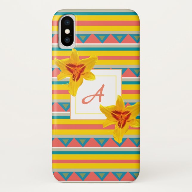 Coque iphone monogramme Fleurs Jaunes (Dos)