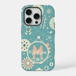 Coque iPhone 15 Pro Monogramme Fleurs lunaires